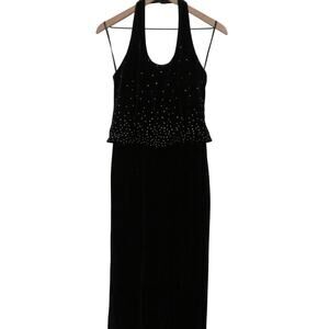 Scott McClintock Womens Sz 8 Black Silver Vintage Y2K Velvet Maxi Halter Dress
